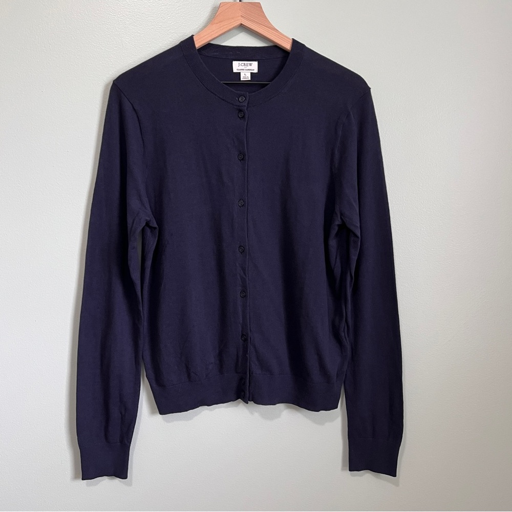 J. Crew Women's Classic Cotton Cardigan Sweater, Size L, Blue, Business Casual